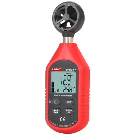 Bluetooth Anémomètre,Portable Mini Digital anémomètre avec thermomètre et max/min pour collecte de données Météorologiques et l'extérieur Sports windsurf Sailing avec écran LCD rétroéclairé