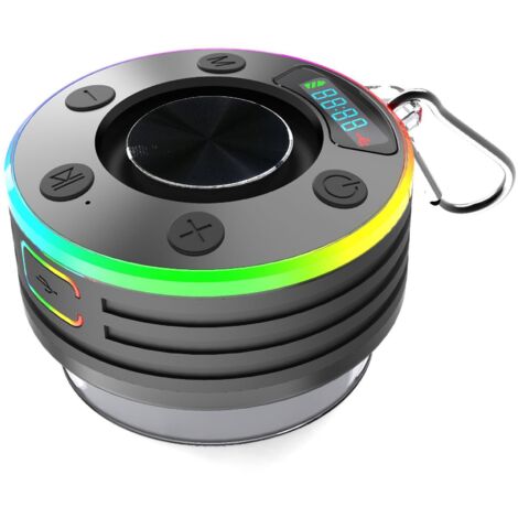 Bluetooth-Duschlautsprecher, IP7 wasserdicht, tragbarer kabelloser Bluetooth-Lautsprecher mit Saugnapf für Badezimmer, LED-Licht, 360°-Stereo, Anruf, Lautsprecher für Strandpartys, Reisen, Dusche