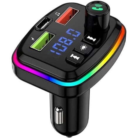 Bluetooth-FM-Autotransmitter V5.3 mit zwei 5V/2,4A-USB-Anschlüssen und 1A-Zigarettenanzünder-Ladeanschluss, MP3-Player, Freisprecheinrichtung mit SD-Karten- und USB-Stick-Lesegerät, LED-Anzeige