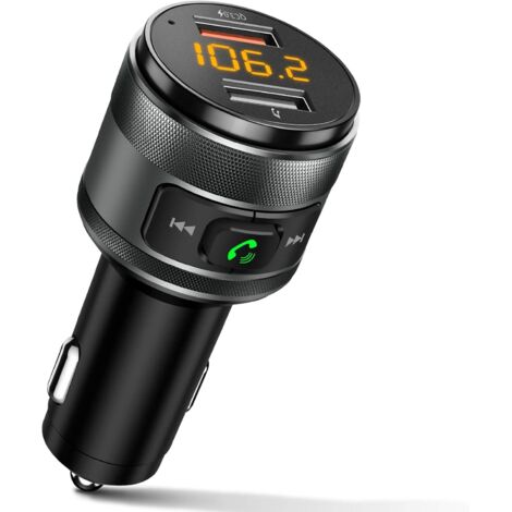 Bluetooth-FM-Transmitter für Autos mit zwei USB-Anschlüssen, Radioadapter für Freisprechfunktion zum Musikhören und Laden sowie Unterstützung für USB-Sticks.