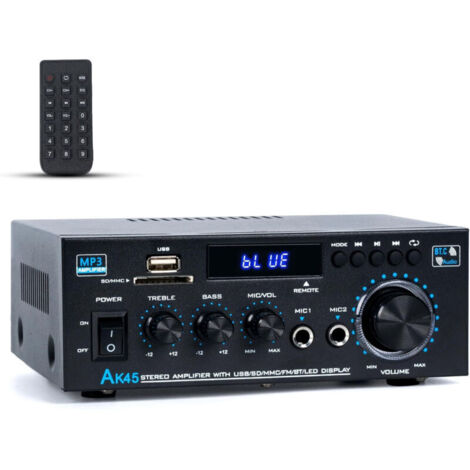 Bluetooth Hifi Audio Stéréo, 300 W x 2, 2 canaux pour home cinéma et haut-parleurs d'étagère, avec radio FM, karaoké, avec USB/SD/RCA/MIC/FM, avec télécommande, pour garage, bar