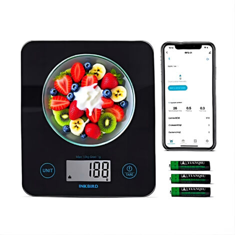 Bluetooth-Küchenwaage INKBIRD IBFS-01, digitale Lebensmittelwaage mit 10 kg Tragkraft, Tara-Funktion und App-Steuerung