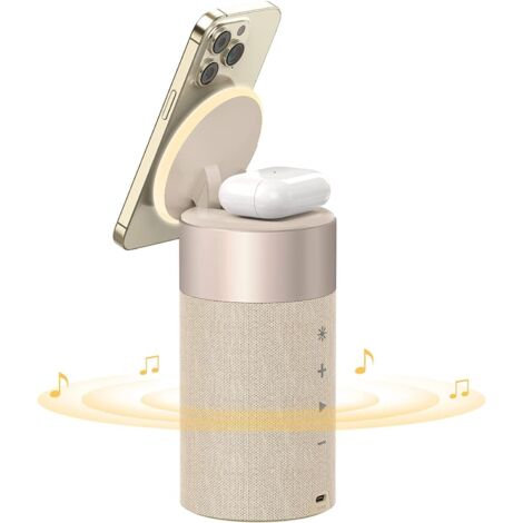 Bluetooth-Lautsprecher mit MagSafe-Ladegerät, Nachtlicht, magnetischem 2-in-1-Ladegerät für iPhone und AirPods, Wohnaccessoire
