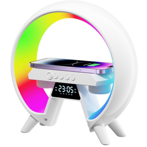 Bluetooth-Lautsprecher mit Nachtlicht, multifunktionales kabelloses Ladegerät, intelligentes Nachtlicht, Geschenkidee. Bluetooth-Lautsprecher mit Nachtlicht und Wecker.