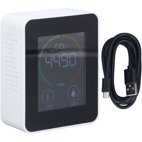 Bluetooth-Luftqualitätsmonitor mit TVOC-CO2-Messung, 60-Tage-Speicherfunktion, Feuchtigkeits- und Temperaturmessung, USB-Stromversorgung, Weiß