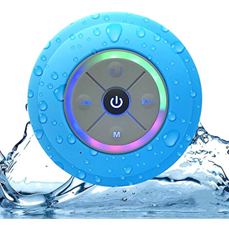 Bluetooth-Mini-Duschlautsprecher, wasserdicht (IPX4), LED-Beleuchtung, FM-Radio, integriertes Mikrofon, Saugnapf, Freisprechfunktion, TF-Kartensteckplatz, ideal für Pool, Strand und Reisen