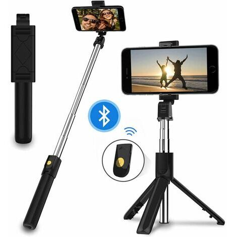 Bluetooth Selfie Stick Stativ mit Fernbedienung, drehbarer Selfie Stick mit Bluetooth Fernbedienung, ausziehbarer kabelloser Selfie Stick für die meisten Smartphones (Schwarz)