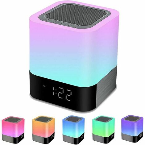 Bluetooth Speaker Alarm Clock Bedside Lamp Touch Bedroom RGB Color Changing LED Alarm Clock Night Light Kids Christmas Gift Portable Bluetooth Speaker