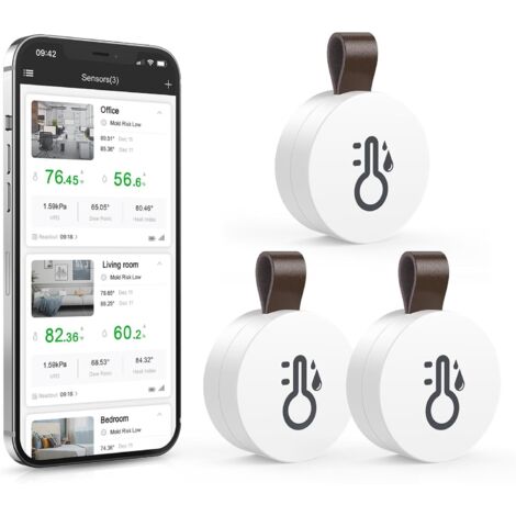 Bluetooth Thermometer Hygrometer, Kabelloses Temperatur und Luftfeuchtigkeitsmesser mit APP & Datenspeicherung, Digital Temperatur Feuchtigkeitssensor für Haus, Gewächshaus, Weinkeller, 3 Stück
