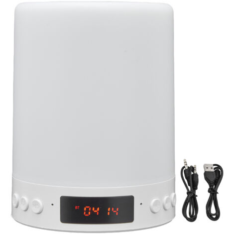 Bluetooth-Tisch-/Nachttischlampe mit Wecker, dimmbar und mit Farbwechsel, tragbar und kabellos, 1800-mAh-Akku