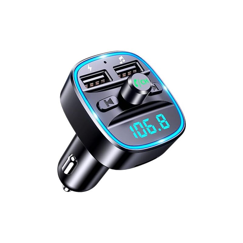 Bluetooth Voiture, Transmetteur FM Bluetooth 5.0 Adaptateur Radio Lecteur de Musique MP3 sans Fil, Appels Mains Libres, Dual USB Ports 5V/2.4A & 1A