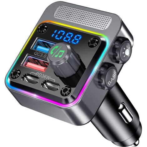 Bluetooth Voiture,Transmetteur FM Bluetooth,Charge Rapide PD 36W QC3.0 18W,Allume Cigare avec La Musique, Téléphone Main Libre,Basses,Adaptateur Radio pour Autoradio, Lecteur MP3 Audio