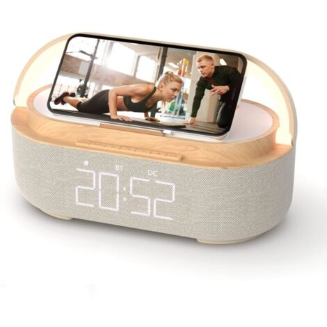 Bluetooth-Wecker mit kabellosem Ladegerät, FM-Radio, einstellbarem LED-Nachtlicht, 6-in-1-Lautsprecher fürs Schlafzimmer, 2500 mAh