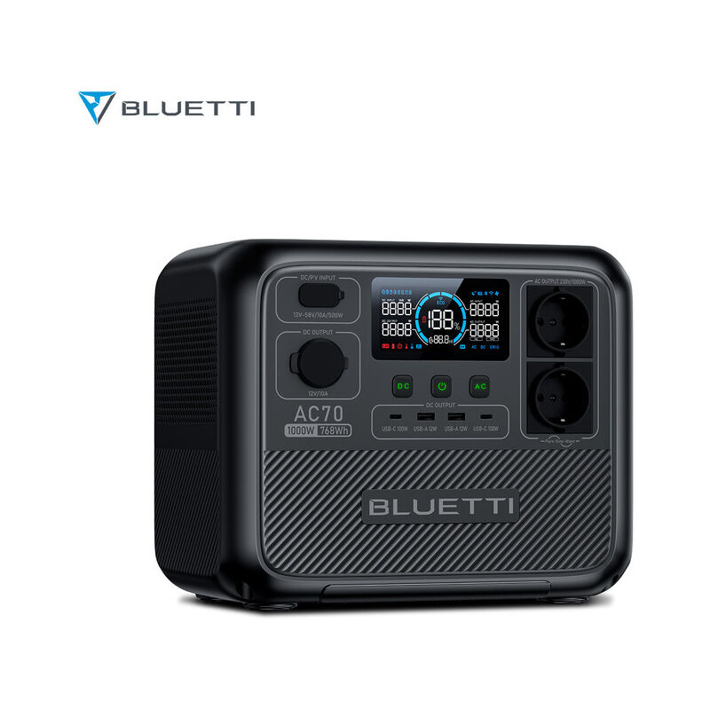 BLUETTI Station électrique portable AC70 , 768Wh Batterie LiFePO4, Groupe électrogène 1000W Sortie Sinusodale Pure, Recharge 0-80% en 45 minutes,
