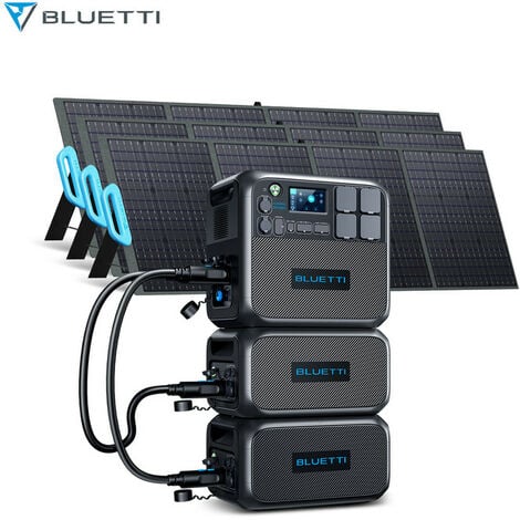 BLUETTI Kit de Génerateur solaire Station 4096Wh/2200W AC200MAX avec batterie d'extension B230 et 3pcs panneaux solaires 200W, énergie indépendante de puissance pour camping/drone/panne électrique/ave