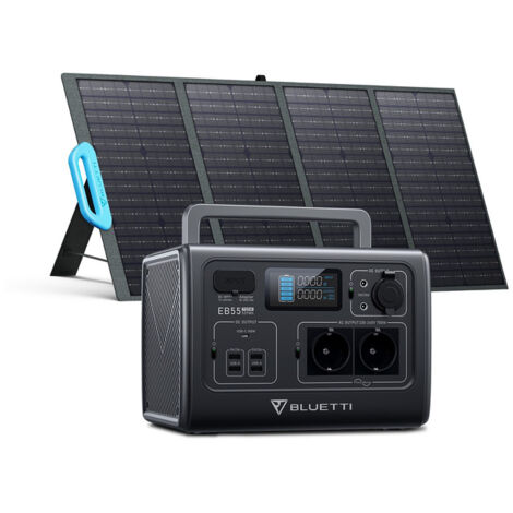 BLUETTI Kit de Groupe Electrogène 537Wh/700W EB55GRAY avec 120W PV120 Panneau Solaire pliable, écologique Génerateur Solaire portable avec batterie LiFePo4 pour dehors/camping/voyage/petit ventilateur