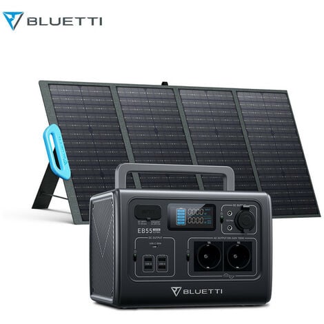 BLUETTI Kit de Groupe Electrogène 537Wh/700W EB55GRAY avec 120W PV120 Panneau Solaire pliable, écologique Génerateur Solaire portable avec batterie LiFePo4 pour dehors/camping/voyage/petit ventilateur