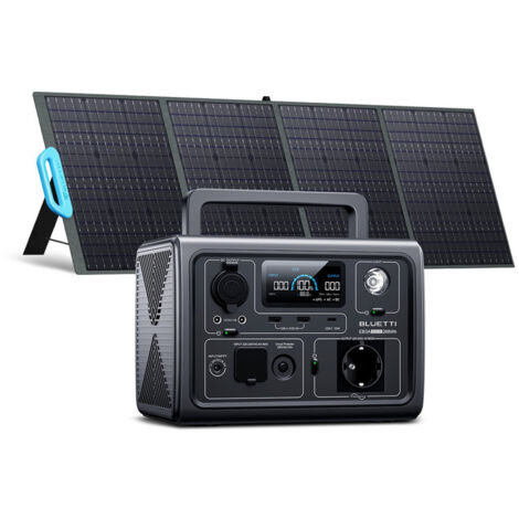 BLUETTI Kit de Groupe Electrogène 600W 268Wh EB3A avec 200W Panneau Solaire Générateur solaire portable pour camping, voyage, panne de courant,caravane et picnic, compatible avec petit ventilateur