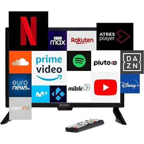 Blugy Smart-TV 19" LED HD, 12V, 1366x768 Pixel, Reisetauglicher Fernseher ideal für Fahrzeuge, Wohnwagen, LKWs, Boote, integrierter Lautsprecher Disney+ Netflix YouTube