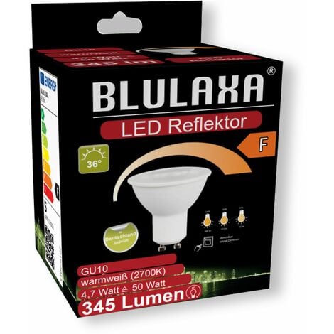 BLULAXA LED-SMD-Reflektorlampe, GU10, EEK: F, 4,7W, 345lm, 2700K