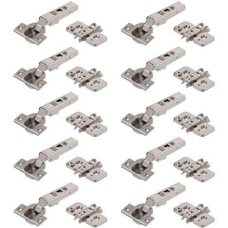 Blum - 10 cerniere per mobili, 110°, dritte con molla, viti, arresto angolare + clip blu eccentrica, piastra di montaggio a croce, acciaio, viti, distanza 0 mm