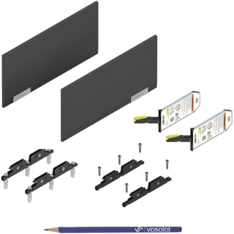 Blum Aventos HKi mit Blumotion teilintegriert, Kraftspeicher 24K2300 SET - Klappenbeschlag mit Montagezubehör und Abdeckkappen in Tiefgrau + vasalat Bleistift, 5-teilig