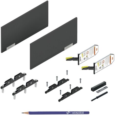 Blum Aventos HKi mit Blumotion und Tip On teilintegriert, Kraftspeicher 24K2700T SET - Klappenbeschlag mit Montagezubehör und Abdeckkappen in Tiefgrau + vasalat Bleistift, 7-teilig