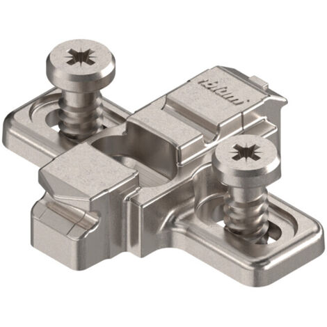 Blum CLIP plaque de montage, en croix, 3 mm, zinc, avec vis de système prémontées, HV : trou oblong, nickelé 2 pièces