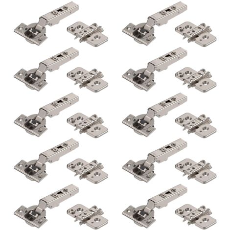 BLUM CLIP TOP BLUMOTION - 10 cerniere per mobili a 110°, dritte con molla, viti, arresto angolare + clip blu, piastra di montaggio a croce eccentrica, acciaio, viti, distanza 0 mm