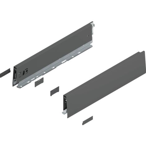 Blum MERIVOBOX Zarge,  Höhe M (91 mm),  NL=400 mm,  l/r inkl. Abdeckk.,  oriongrau