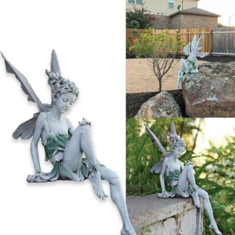 Blumen-Fee-Skulptur, Garten, Landschaftsbau, Hof, Kunst, Ornament, Kunstharz, sitzende Statue, Outdoor-Engel-Figuren, Kunsthandwerk, 22 x 11 x 9 cm