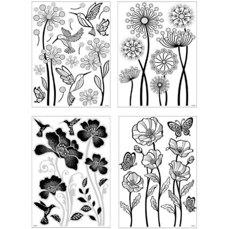 Blumen Relief Aufkleber - Silberne vogelblumen