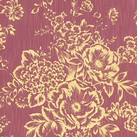 Blumen Tapete Profhome 306576 Textiltapete strukturiert mit floralen Ornamenten glänzend gold rot 5,33 m2