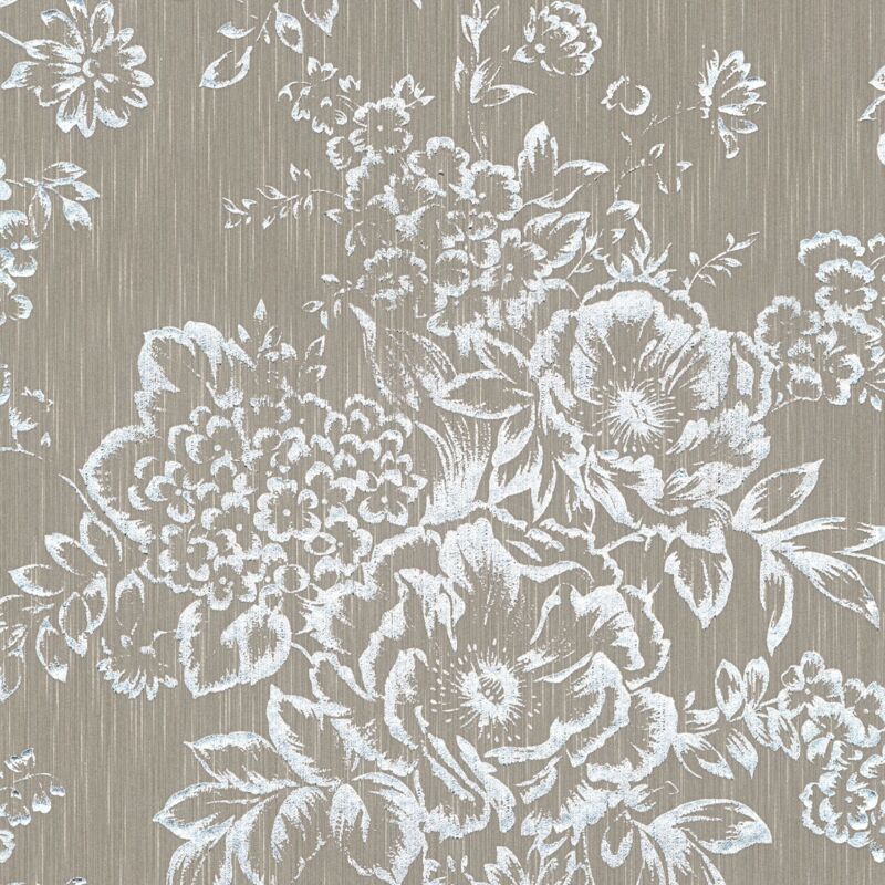 Profhome - Blumen Tapete 306574 Textiltapete Strukturiert Mit Floralen Ornamenten Glänzend Silber Braun 5, 33 M2