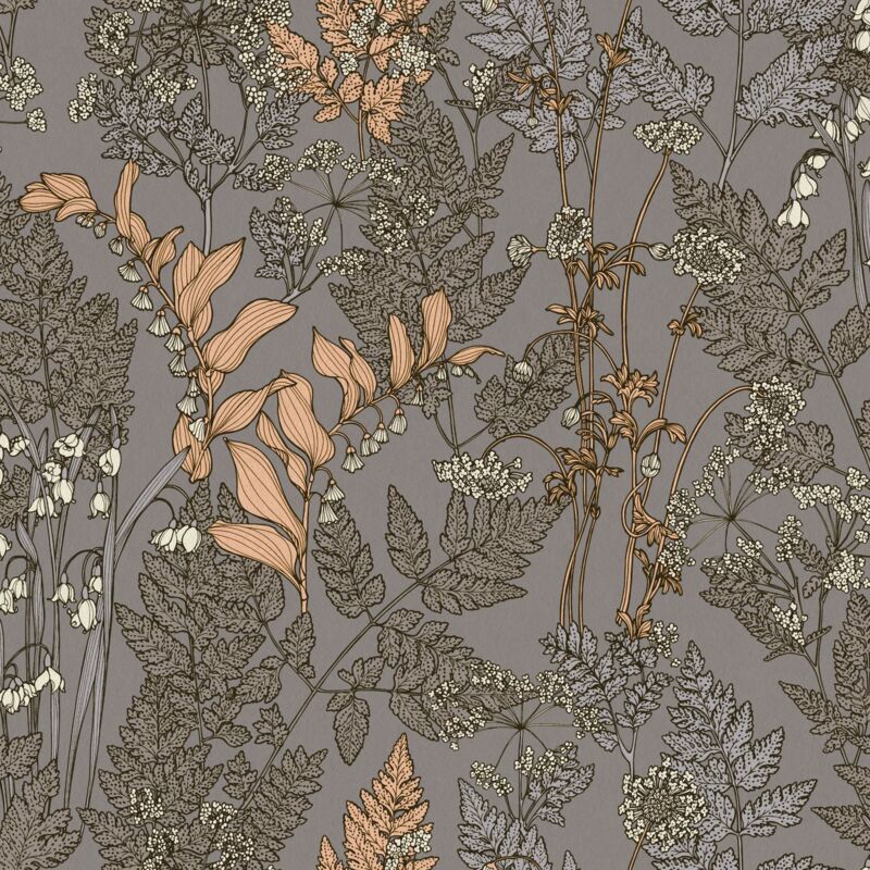 Profhome - Blumen Tapete 377519 Vliestapete Glatt Mit Floralen Ornamenten Matt Grau Beige Gelb Creme 5, 33 M2