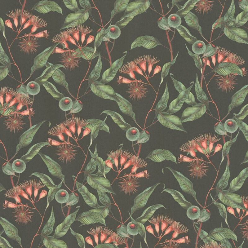Profhome - Blumen Tapete 394301 Heißgeprägte Vliestapete Leicht Strukturiert Mit Floralen Ornamenten Matt Schwarz Grün Rot 5, 33 M2