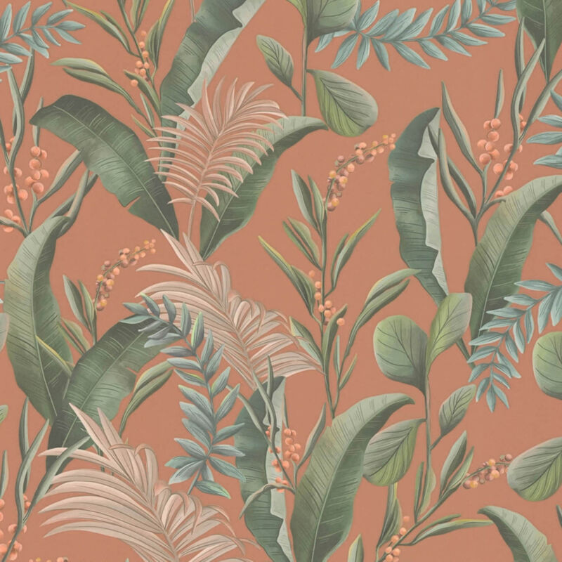 Profhome - Blumen Tapete 394362 Heißgeprägte Vliestapete Leicht Strukturiert Mit Floralen Ornamenten Matt Orange Rot Grün Beige 5, 33 M2