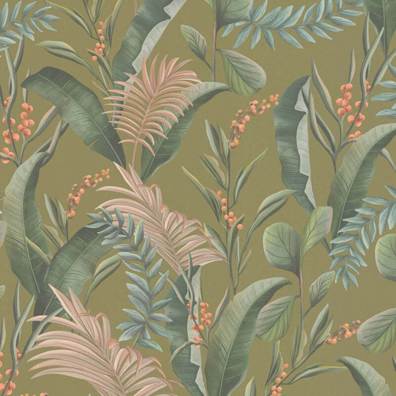 Blumen Tapete Profhome 394363 Heißgeprägte Vliestapete Leicht Strukturiert Mit Floralen Ornamenten Matt Grün Beige Orange 5, 33 M2