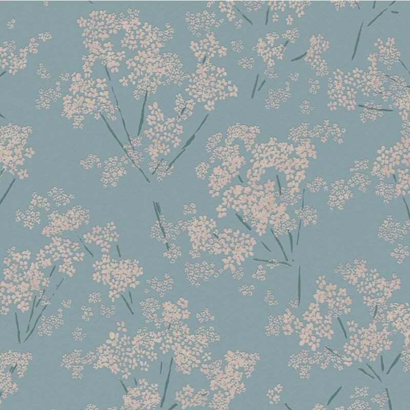 Profhome - Blumen Tapete 395485 Vliestapete Strukturiert Mit Floralen Ornamenten Und Metallischen Akzenten Blau Beige Türkis-blau 5, 33 M2