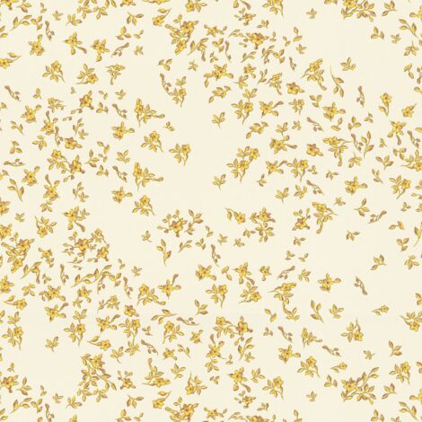 Blumen Tapete Profhome 935855 Vliestapete leicht strukturiert mit floralen Ornamenten glänzend gold gelb beige 7,035 m2