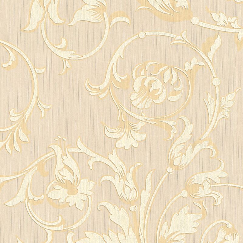 Profhome - Textiloptik Tapete 956332 Textiltapete Strukturiert Mit Blumen-muster Matt Creme Gold Beige 5, 33 M2