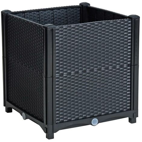 ESTEXO Blumenbeet Hochbeet Gemüsebeet 40x40x44 cm Pflanzbeet Polyrattan Pflanzkasten Schwarz