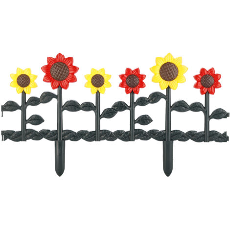 Blumendekor-Paneele für Gartenwege und Landschaftsgestaltung: Gartenzaunpfähle für Rasenflächen, Blumenbeete, Pflanzenrabatten, dekorative PPS-Paneele für Gartenwege, Sonnenblumenmotiv, Länge 62 cm, B