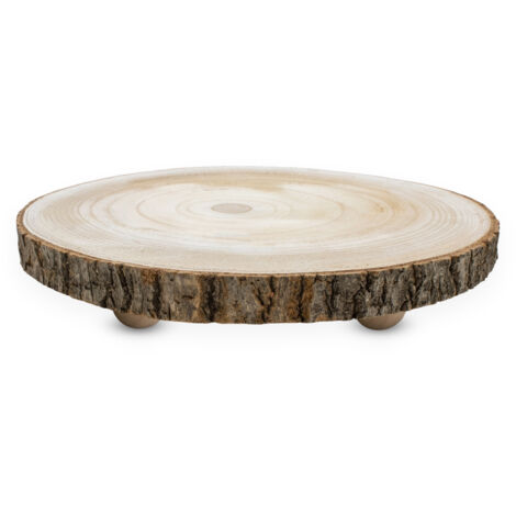 Blumenhocker aus Baumscheibe mit Rinde - Ø 25 cm - Holz Deko Pflanzenteller rund natur auf 3 Füßen