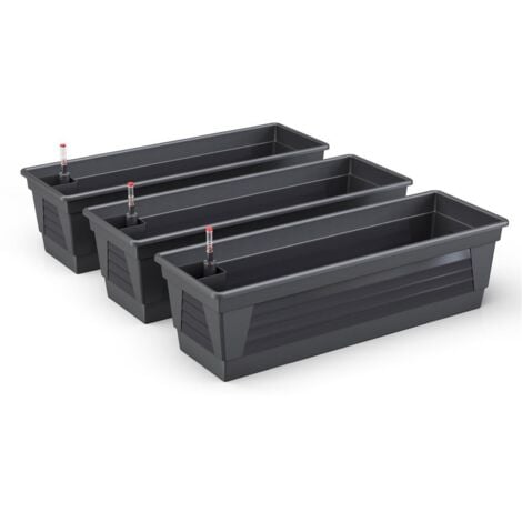 Blumenkasten Milano 3er Set 100 cm Anthrazit mit Wasserspeicher & Anzeige, für Innen/Außen, wetterfest, Balkon/Garten.