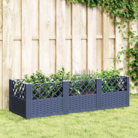 Blumenkasten mit grauen Pfählen 123,5x43,5x43,5 cm PP
