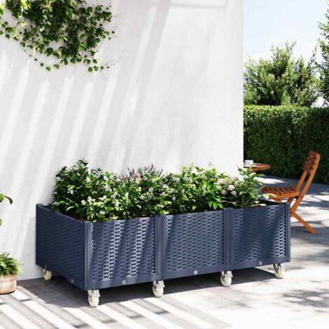 Blumenkasten mit Rollen grau 150x80x54 cm PP