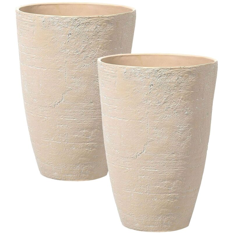 Beliani Blumenkübel 2er Set Beige Steingemisch Und Glasfaser 43 X 43 X 60 Cm Mit Schlanker Form Modernes Design Garten Balkon Innen- Und Außenbereich