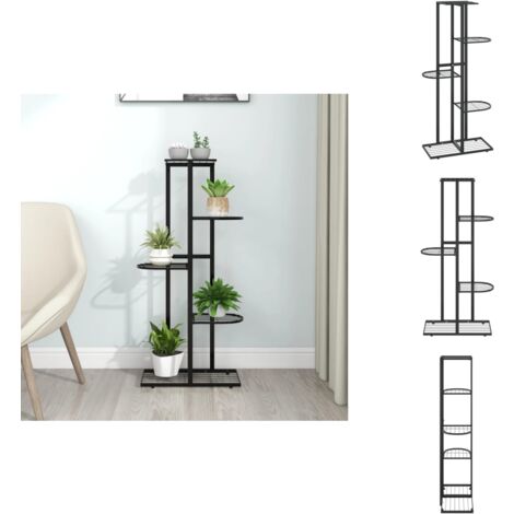 Blumenständer 5-Etagen 43x22x98 cm Schwarz Metall - Pflanzenständer - Blumenträger - Metallregal - Gartendekoration - Balkonmöbel