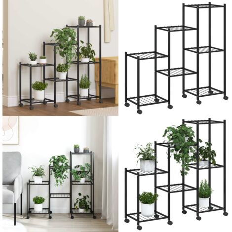 Blumenständer mit Rollen 83x25x83,5 cm Schwarz Eisen - Blumenständer - Pflanzenständer - Eckregal - Metallregal - Gartengeräte - Home & Living